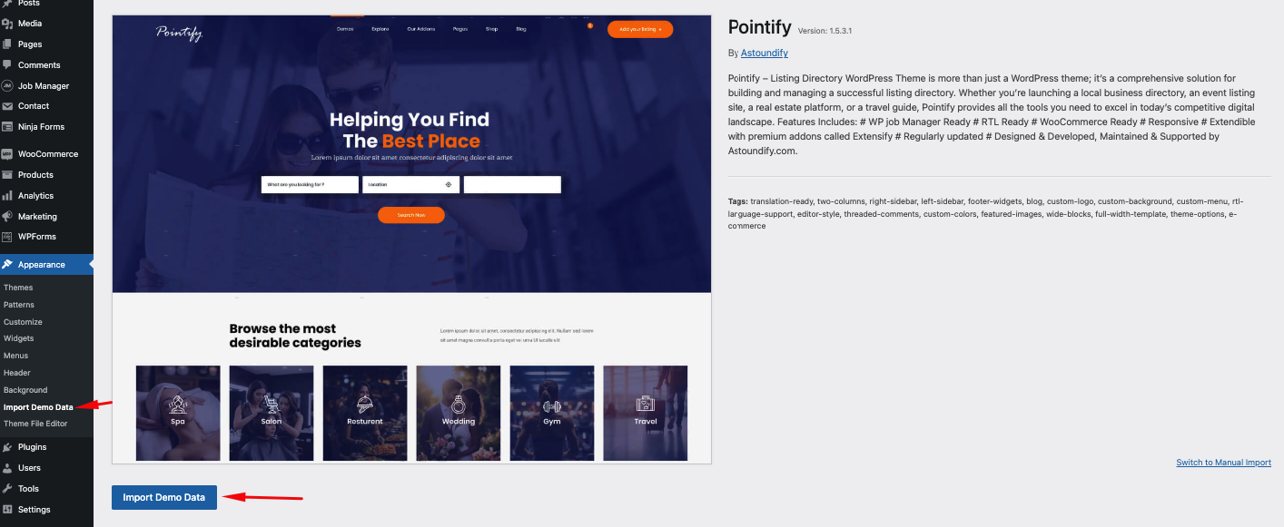 Importing Demo Content for the Pointify Theme - Astoundify Knowledge Base